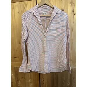 J Crew Cotton Striped Summer Spring V Neck Long Sleeve Pullover Size M